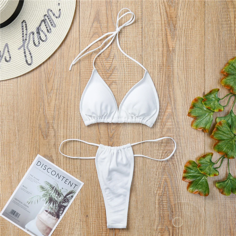

halter bikini 2020 summer women's swimsuit black white swimsuit mini bikini thong set set