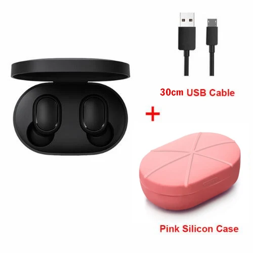 add pink case cable Xiaomi Redmi Airdots Xiaomi беспроводные наушники Голосовое управление Bluetooth 5,0 шумоподавление управление - Цвет: add pink case cable