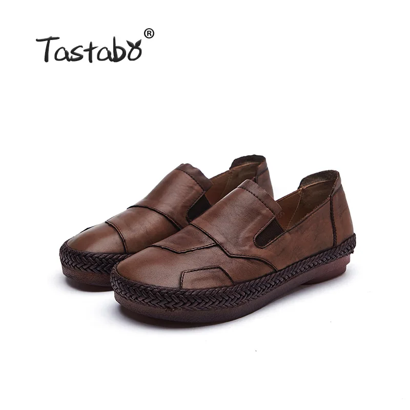 Brown Tastabo/обувь ручной работы из натуральной кожи; лоферы; женская обувь; повседневная обувь для работы; обувь для вождения; Цвет S691-8, коричневый, синий - Цвет: Brown