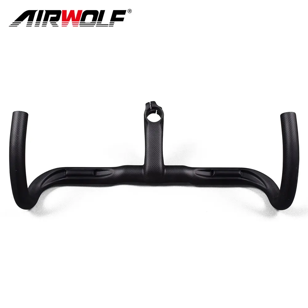 Airwolf Сверхлегкий карбоновый руль, дорожный Интегрированный руль, руль для шоссейного велосипеда, ручка для велосипеда, изогнутые стержни со стержнем 400/420/440