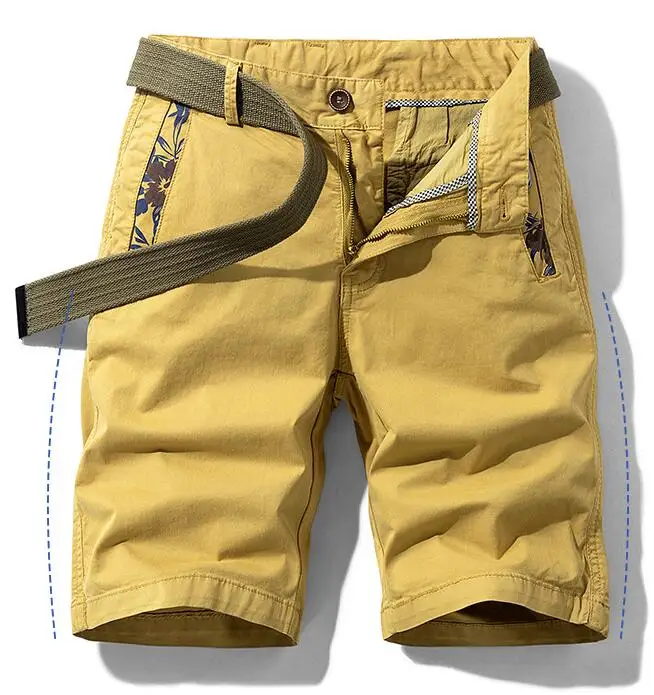 Men's Workwear Casual Shorts Cargo Cotton Five-Point Pants Multi-Pocket Tactical Short Straight Mid-Waist No Belt
