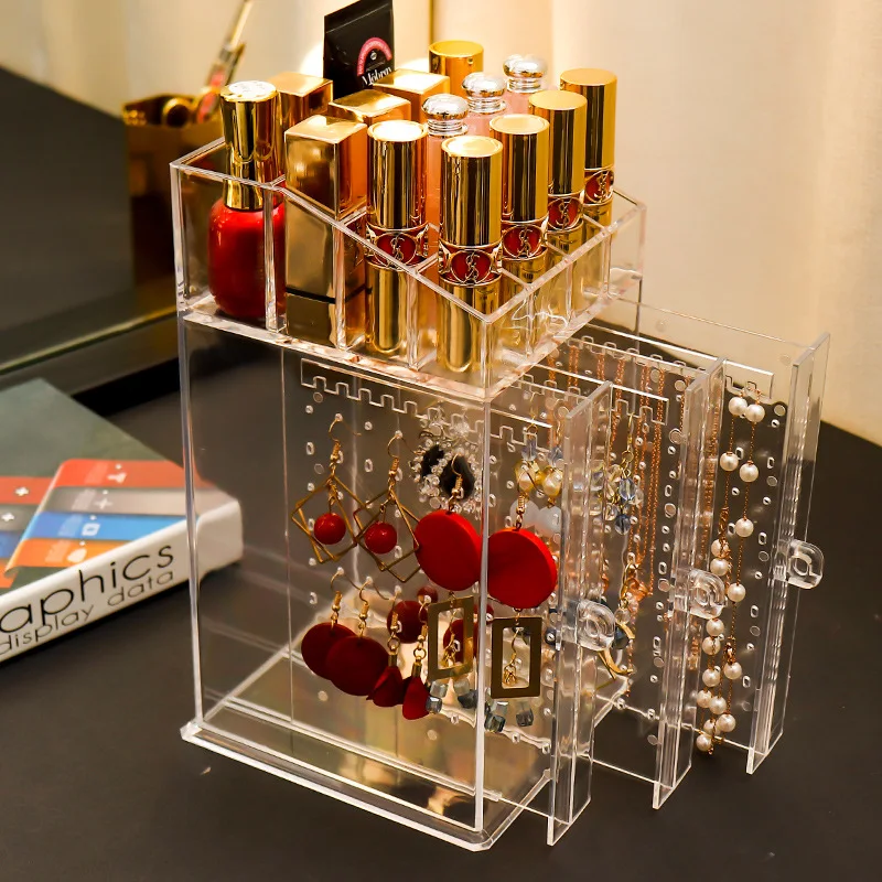 

Transparent Earring Box Jewelry Storage Box Household Earring Lipstick Storage Box Hanging Jewelry Display Rack Finishing