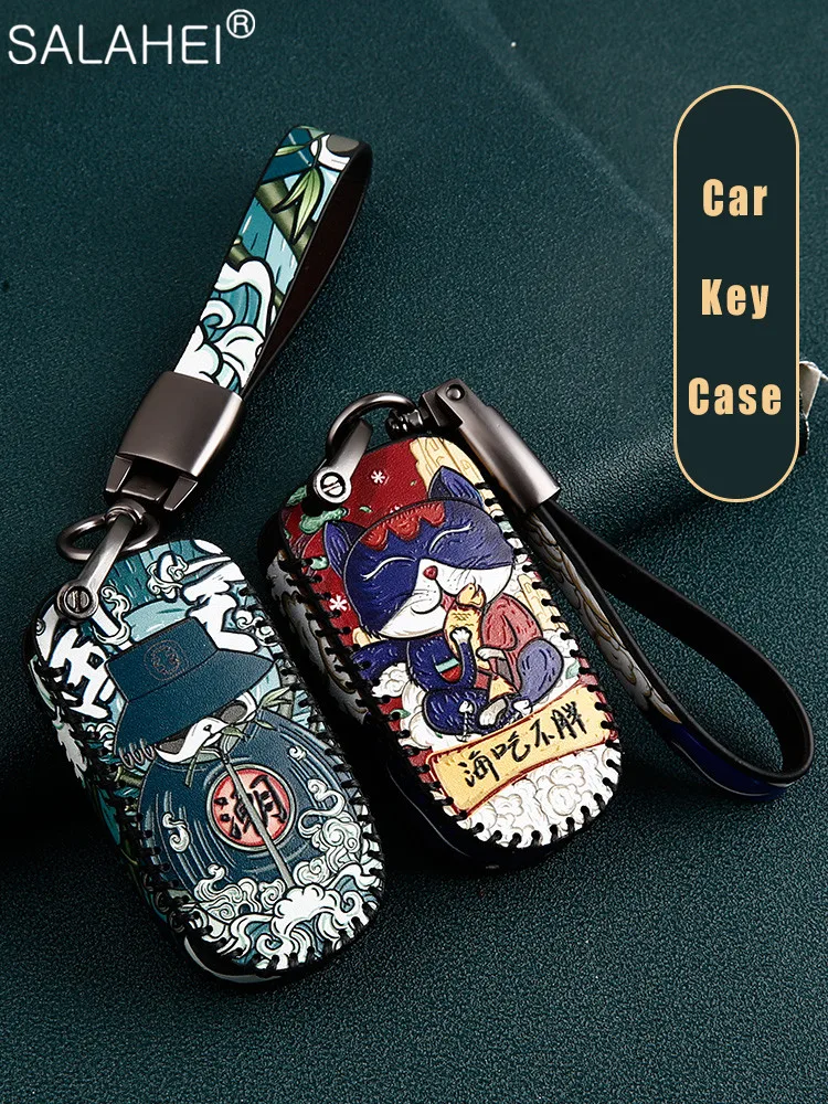

Leather Car Key Case Cover For Jeep Grand Cherokee Compass Patriot Dodge Journey Chrysler 300C Renegade Car-Styling Accessories