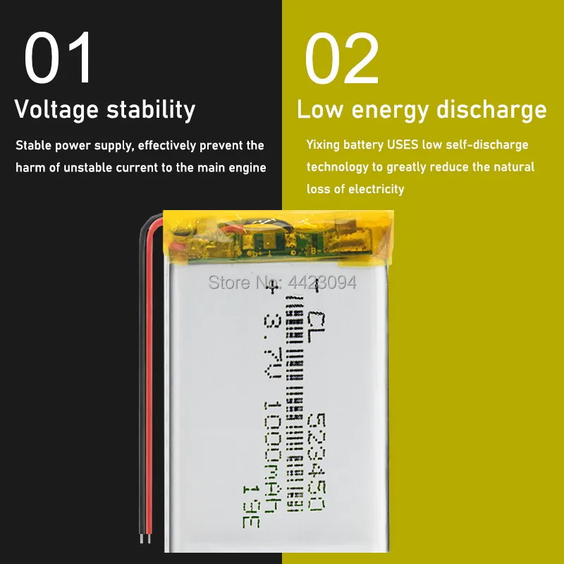 523450 3.7V 1000mAH [503450] PLIB polymer lithium ion / Li-ion battery for GPS mp3 mp4 mp5 dvd bluetooth model toy LED Lamp | Электроника