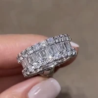 luxurious paragraph fashion 925 sterling silver gemstone ring finger shining square full simulated diamond rings for woman gift
