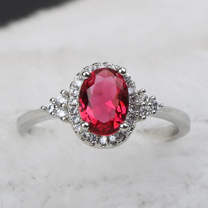 

Серебряные кольца 925 пробы для женщин, ювелирные украшения с драгоценными камнями, Овальный Рубин, циркон, мода, юбилей, женский подарок, опт...