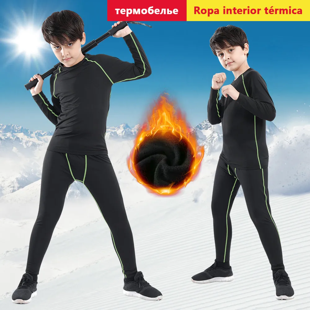 Children's Thermal Underwear Compression Long Sleeve Leggings Velvet Thermal Underwear Boy Girl Winter Outdoor Ski Sports Suit