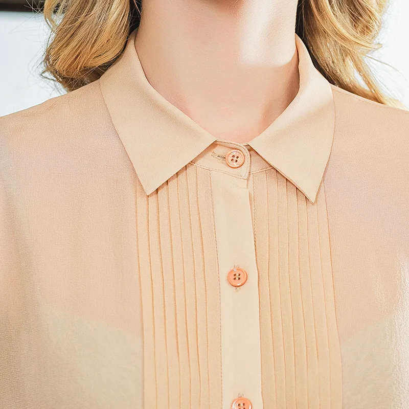 Billig VOA SilkGeorgette Orange Braun Square Neck Orgel Falten Einreiher Schulter Off Horn Ärmeln Rock Lange Sonnencreme Top B9517