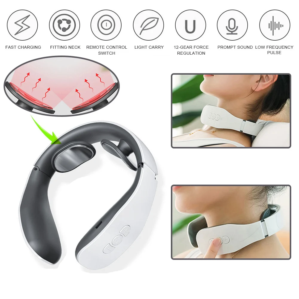 

USB Electric Neck Massager Pulse Back 6 Modes Power Control Far Infrared Heating Pain Relief Tool Health Care Relaxation Machine