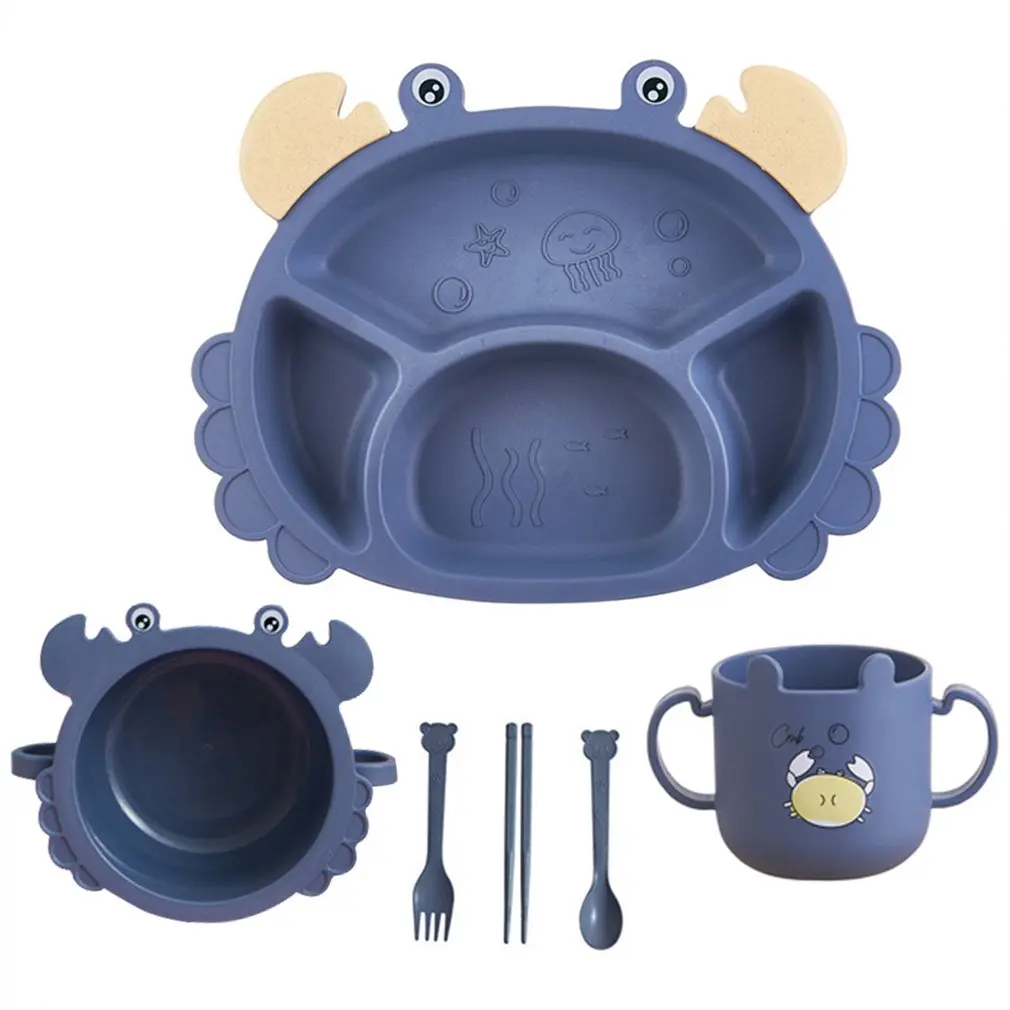 

Children's Tableware Wheat Fiber Dinner Set Kids&Feeding Crab Tableware 6 Piece Set Plates For Food Creative Cartoon Bowl