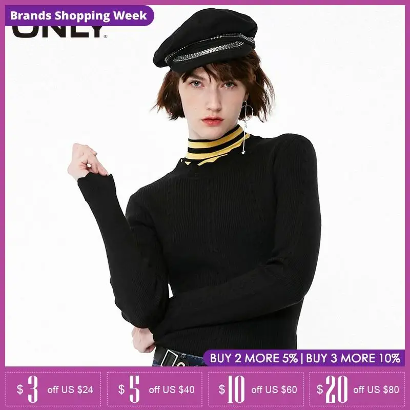 ONLY Womens Slim Fit Laced Long-sleeved Black Base Sweater| 119124502 | Женская одежда
