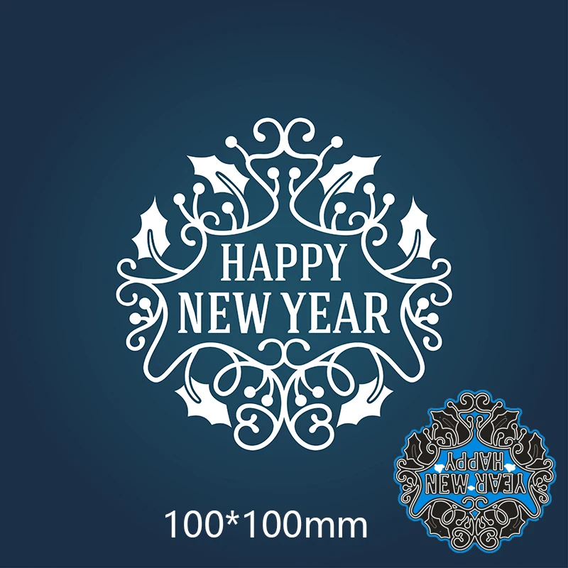 

Metal Cutting Dies Happy new year frame new for decoration card DIY Scrapbooking stencil Paper Album template Dies 100*100mm