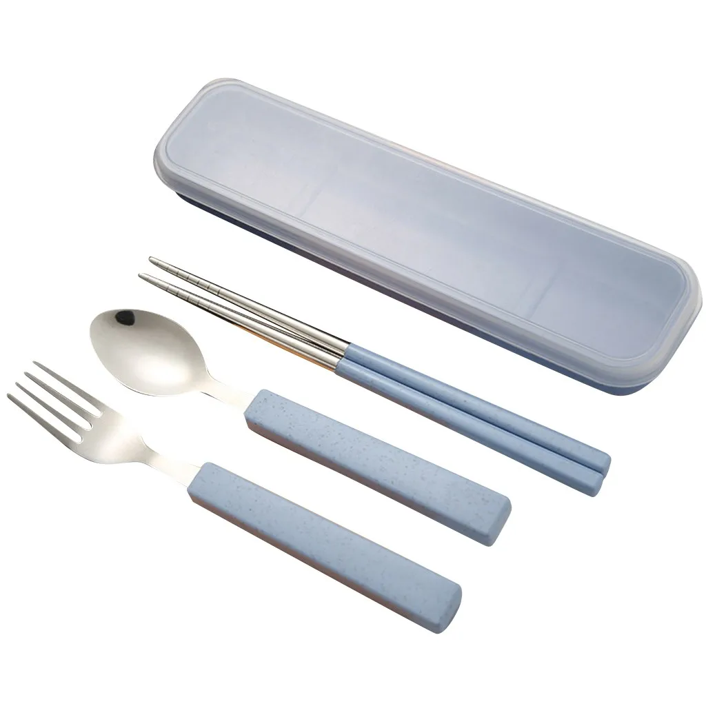 3pcs/set Spoon Fork Chopsticks Stainless Steel Travel Cutlery Tableware Box Sale palillos chinos китайские палочки | Дом и сад