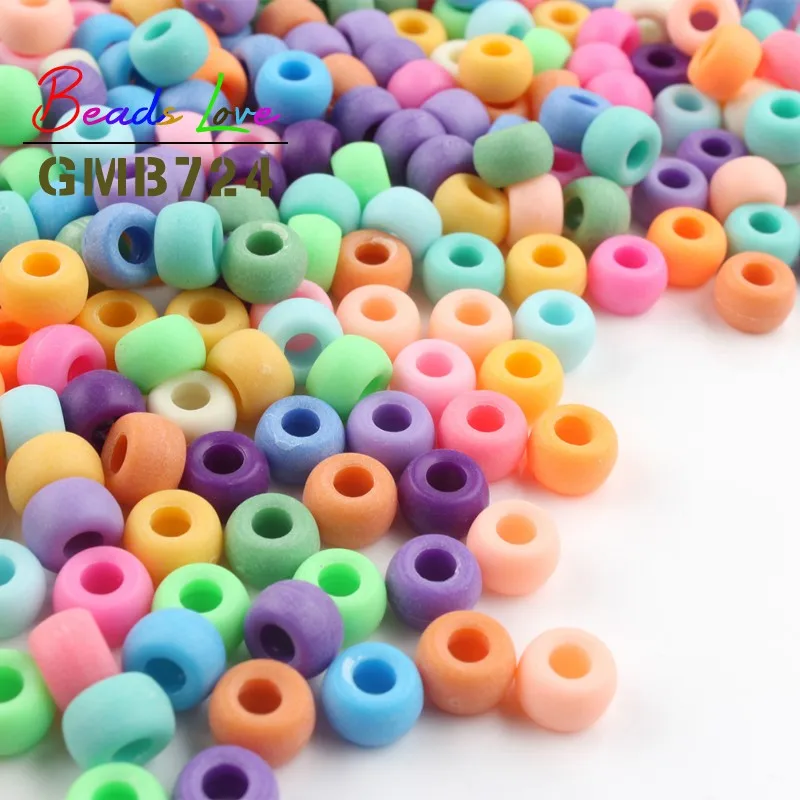 100 шт./лот 6*9 мм разноцветные Матовые акриловые бусины с большим отверстием