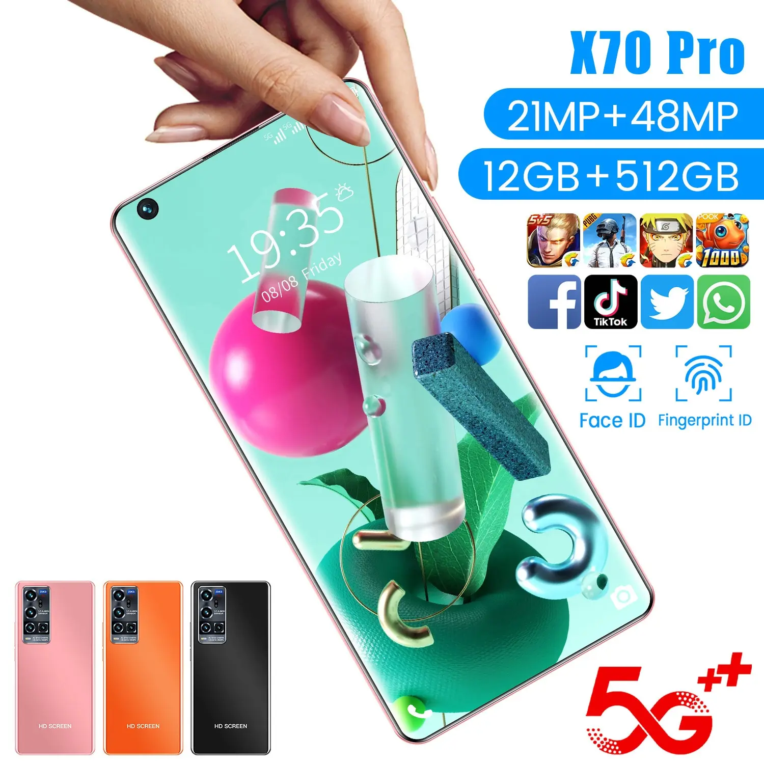 

X7 Pro 5600mah 21+48mp Fingerprint Face Unlocking 5g Lte Tracks Smart Phone 16+512gb 7.5 Inch Double Sim+micro Sd Cell Phone