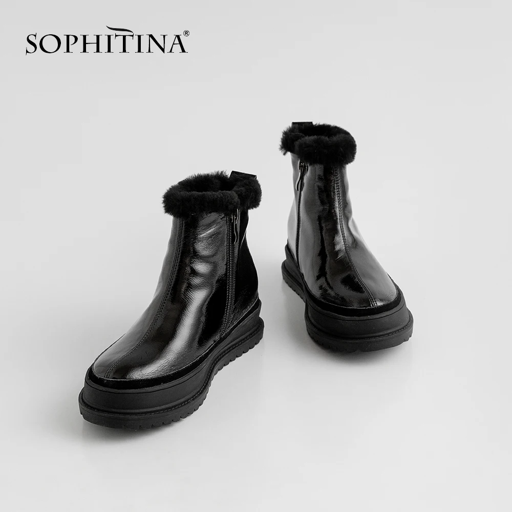 SOPHITINA/Модные женские ботинки Зимние однотонные Модные ботильоны из коровьей