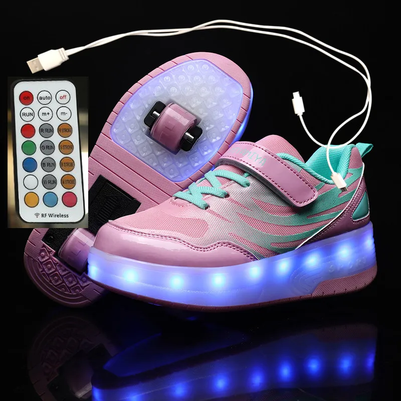 

2021 New USB Charging Children Sneakers remote control Wheels Girls Boys Led Shoes Kids Sneakers With Wheels Roller Skate Shoes