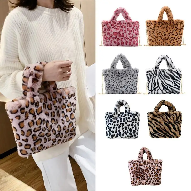 New Leopard  Fashion Women Messenger Shoulder Bag Plush Shopping Totes Large Capacity  Winter bag Fluffy Cross body Handbag