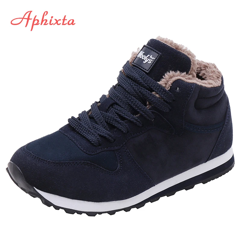 Aphixta зимние кроссовки с теплым мехом и плюшем женская обувь ботильоны на плоской