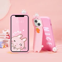 cute girl stand phone case for iphone13 pro promax mini pink cartoon anti drop phone cover protect the lens case