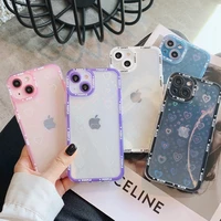 fashion gradient laser love heart leaf pattern phone case for iphone 13 11 12 pro max x xs xr 7 8 plus se 2020 clear soft cover