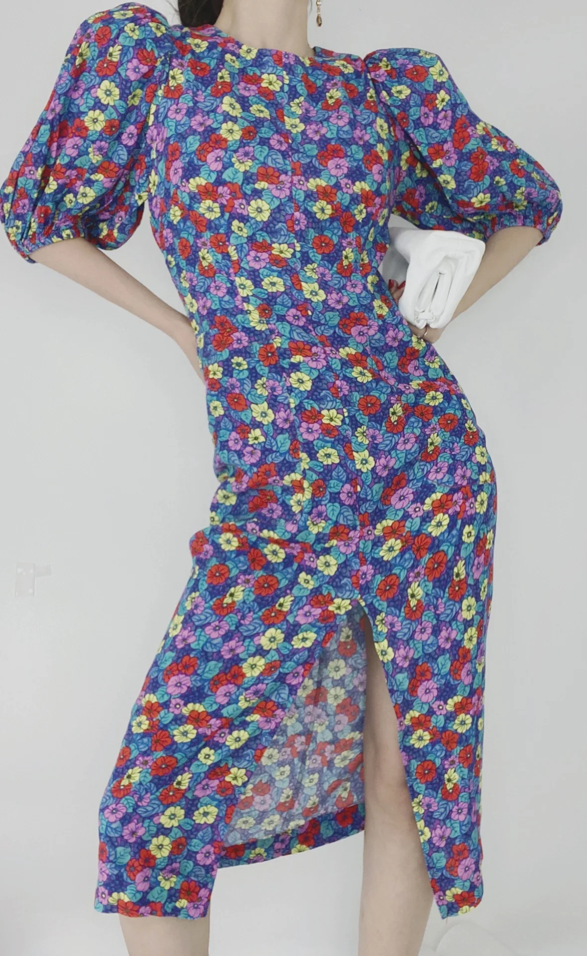 

Dress Spring Women / Summer 2021 New Dress Fashion Vintage Printed Lantern Sleeve Slit Half Sleeve Dress