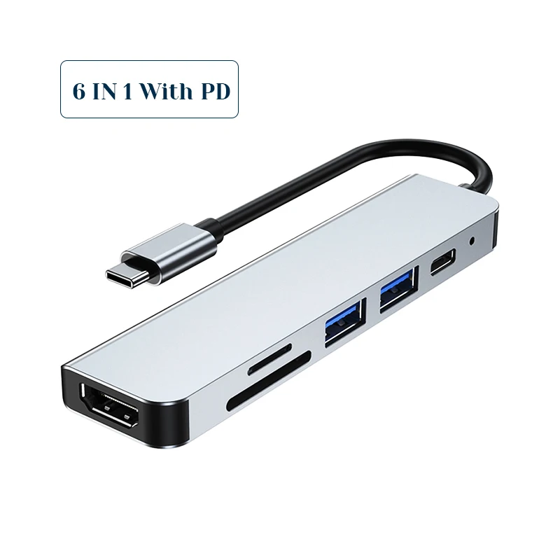 

6 IN 1 USB C HUB Type C to USB 3.0 HUB TF SD Card Reader for MacBook Pro 2020 2021 Adapter Dock Station Multiple Ports Extender
