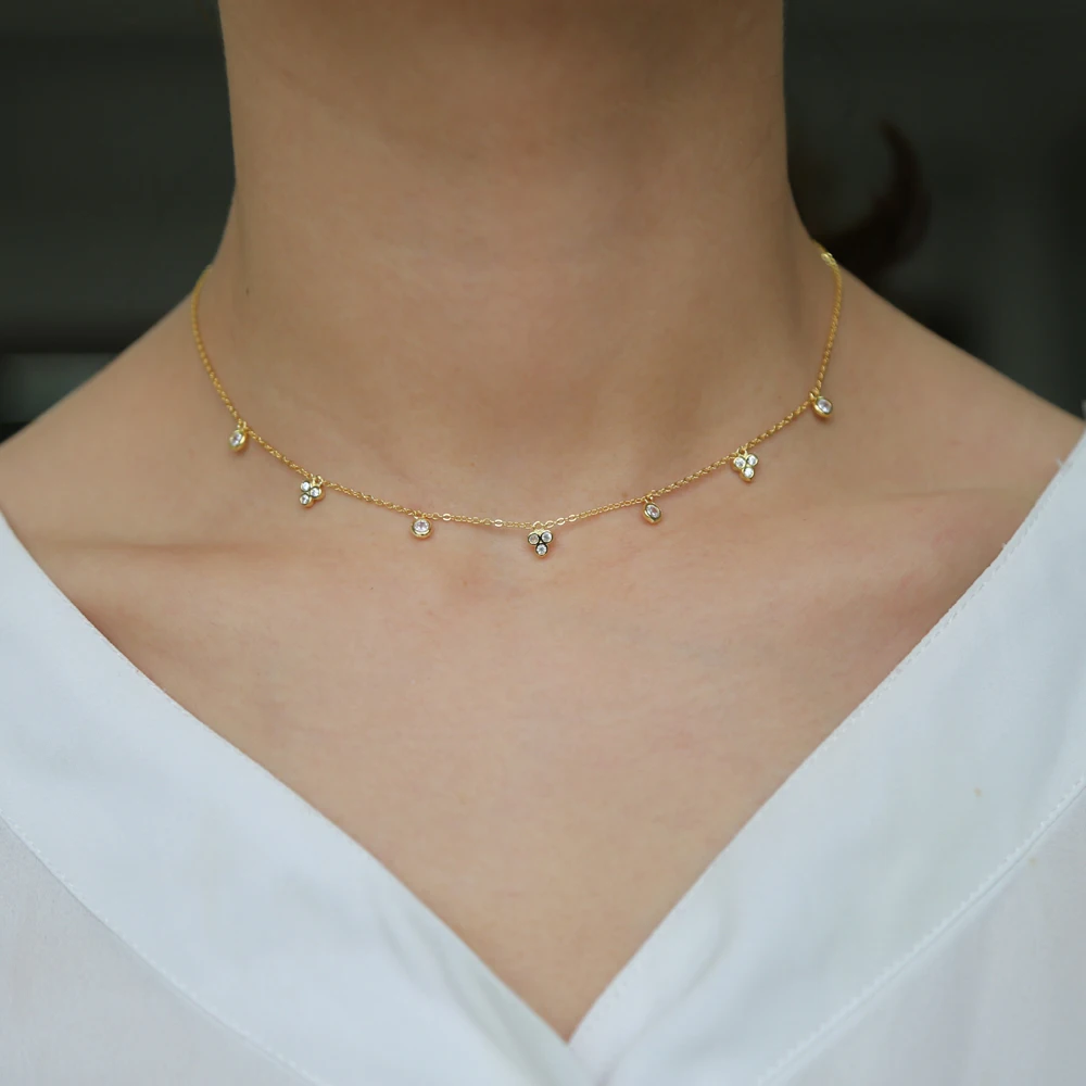 

minimalist 35+10cm choker necklace fashion jewelry AAA cz stone necklace link chain Gold color delicate chain thin necklace