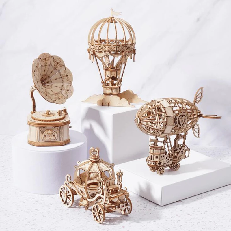 3D граммофон сделай сам деревянная тележка с тыквой пазл воздушным шаром