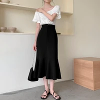 summer autumn long black high waist mermaid skirt for women casual streetwear ladies fishtail midi skirt