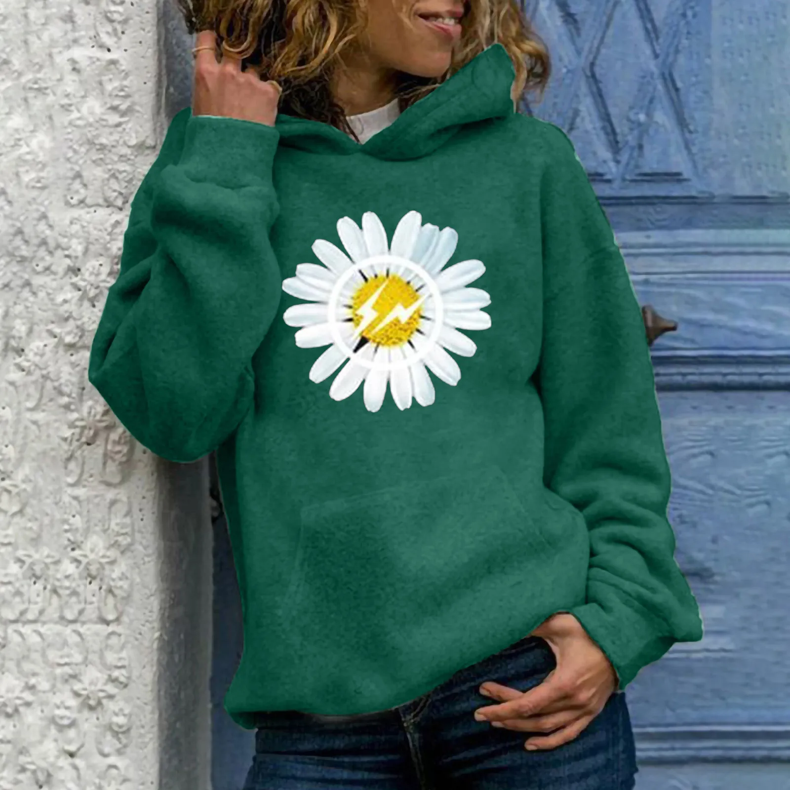 

Sweatshirts Куртка Женская Women's Casual Hoodies Jumper Tops Sunflower Print Sweatshirt Hooded Sweater Moletom Feminino