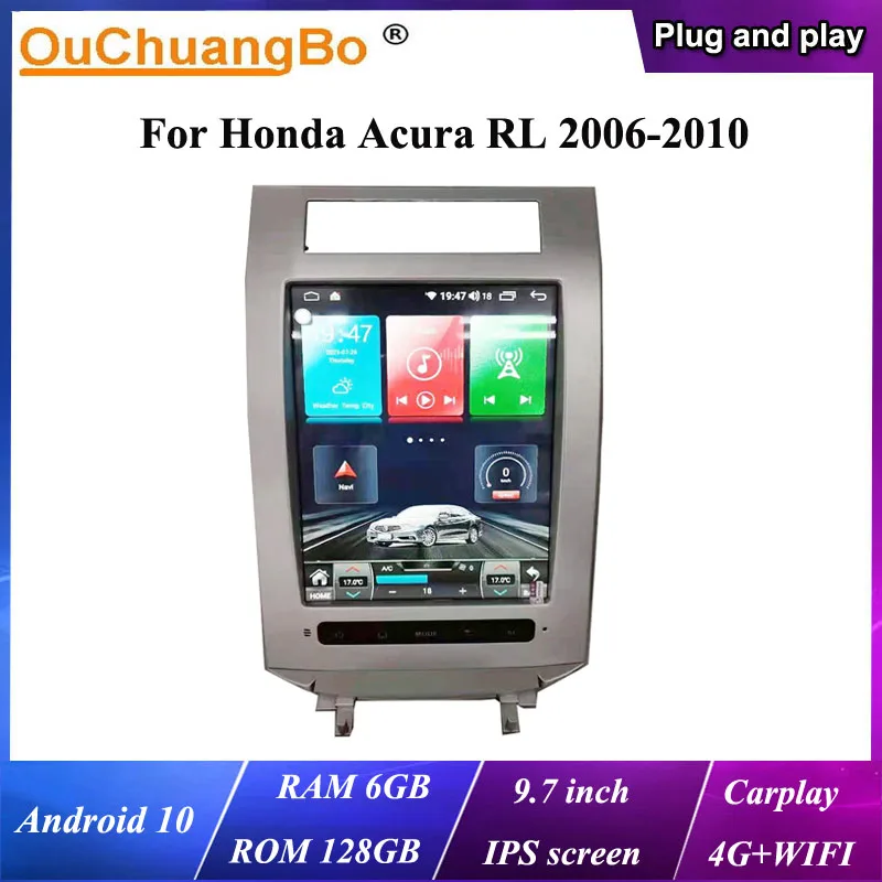 

Автомобильный GPS-навигатор Ouchuangbo, Android 10, 9,7 дюйма, Тесла, для Acura RL 2006-2010 с 8 ядерным процессором 128 ГБ