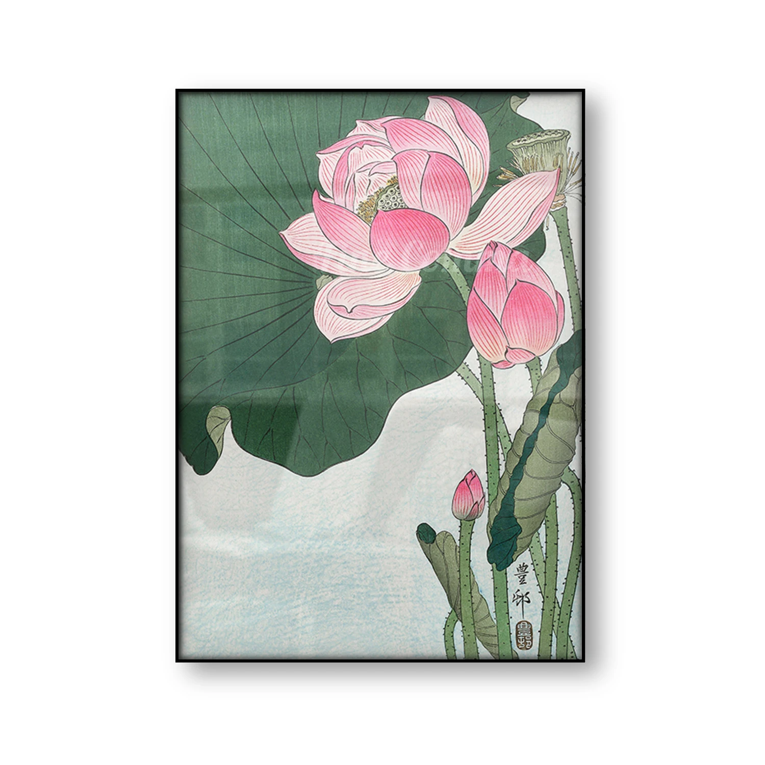 

Blooming Lotus Flowers Poster Japanese Art Floral Green Plant Illustration Canvas Print Antique Painting Wall Art Home Decor