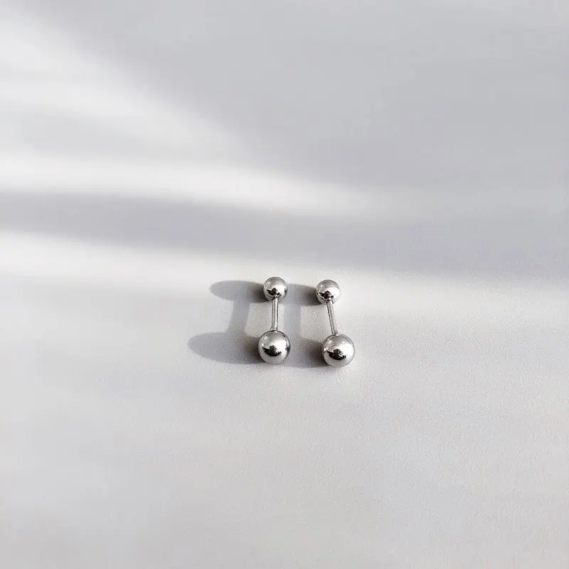 

Solid 925 Sterling Silver Ball Bead Stud Earrings for Women Men Unisex
