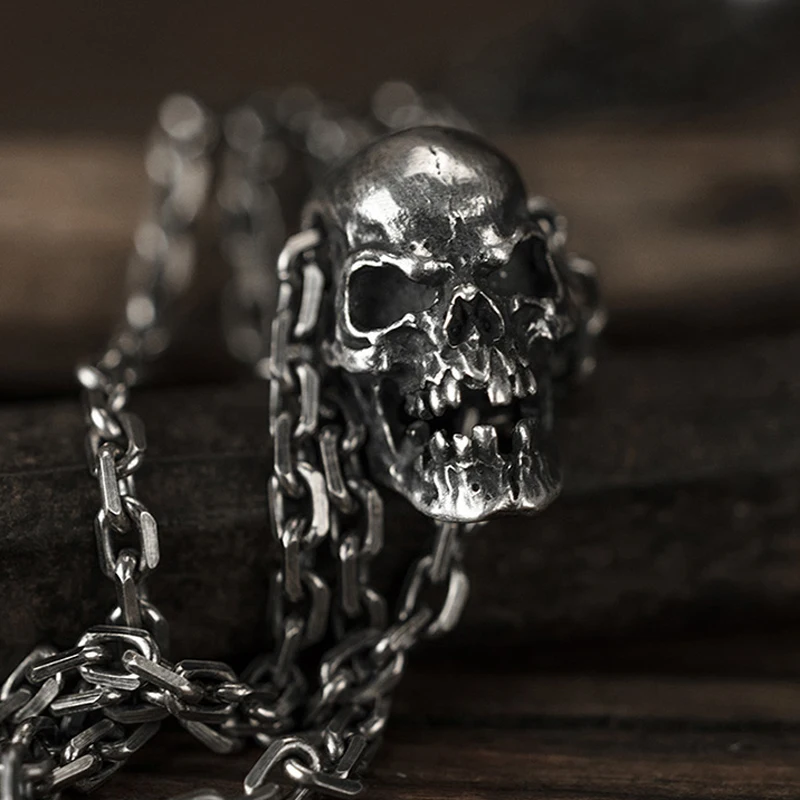925 солидный Стерлинговое серебро мужской Готический кулон с черепом ручная