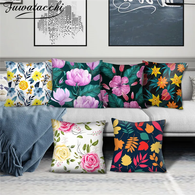 

Fuwatacchi Colorful Leaves Painted Cushion Cover Flowers Photo Pillow Cover for Home Sofa Car Chair Decorative Throw Pillowcases