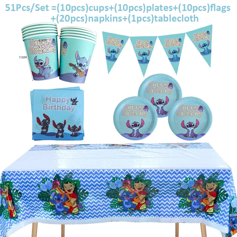 

Disney Blue Lilo & Stitch Party Banner Cup Plates Napkin Supplies Stitch Theme Birthday Party Decorations Baby Shower Tablecloth