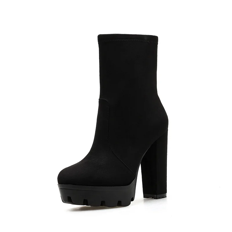

Women's Round Toe Chuncky Heels Ankle Boots Solid Suede Side Zipper Waterproof Platform Women's Short Martin Boots Winter Autumn