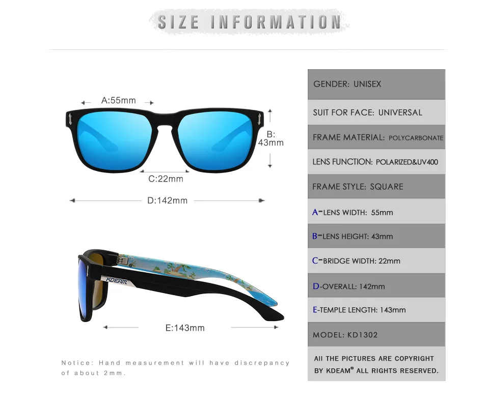 

KDEAM's new outdoor casual polarizing sunglasses With a bright printed real film on the inside, KD1302