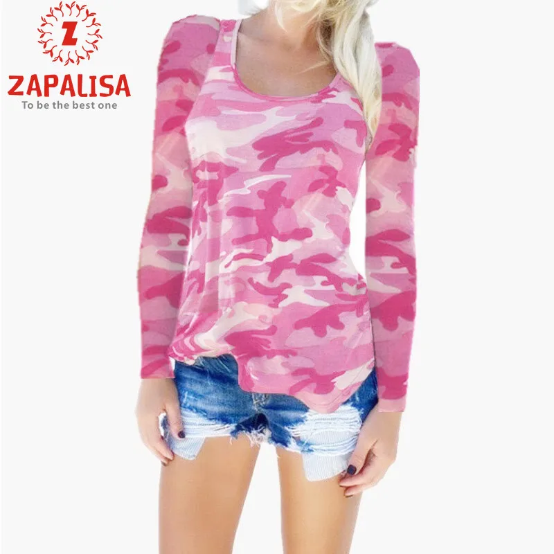 Модные топы с камуфляжным принтом Повседневная Уличная одежда круглым вырезом
