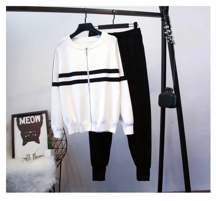 Amolapha Женский вязаный свитер на молнии кардиганы + брюки комплект одежды осень