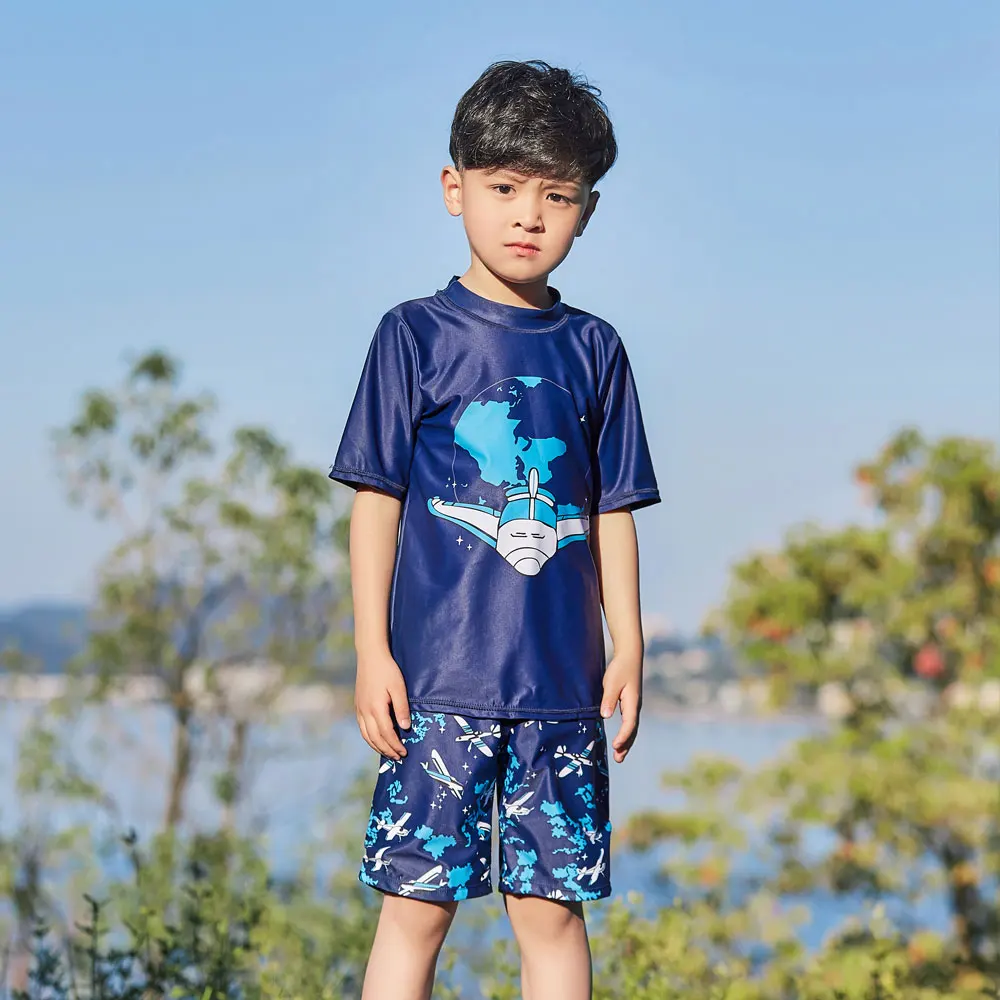 Купальный костюм для мальчиков рубашка с коротким рукавом и защитой от рашгарда