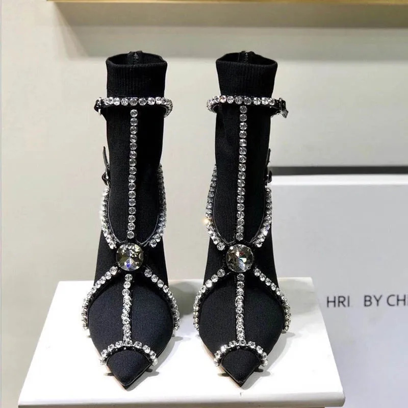 

Ботинки женские из эластичной ткани, черные, 2021