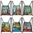 Красивый сельский пейзаж живопись принт рюкзак для женщин Softback рюкзак для девочек с Кулиской Сумка женская вечерние дорожные сумки для хранения