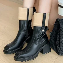 Women Round Toe Ladies Shoes Side Zipper Women's Platform Boots Solid Color Female Shoes omen Boots Fashion Warm Mid-Calf Boots (1)