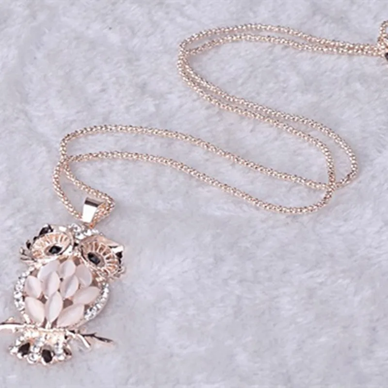 

Owl Opal Fashion Crystal Long Necklace Women New Fashion Exquisite Sweater Chain Korean Style Explosive Jewelry Wholesale