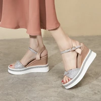 coolulu new wedges high heel platform sandals women open toe sandals slingback ankle strap summer shoes ladies shoes size 34 42