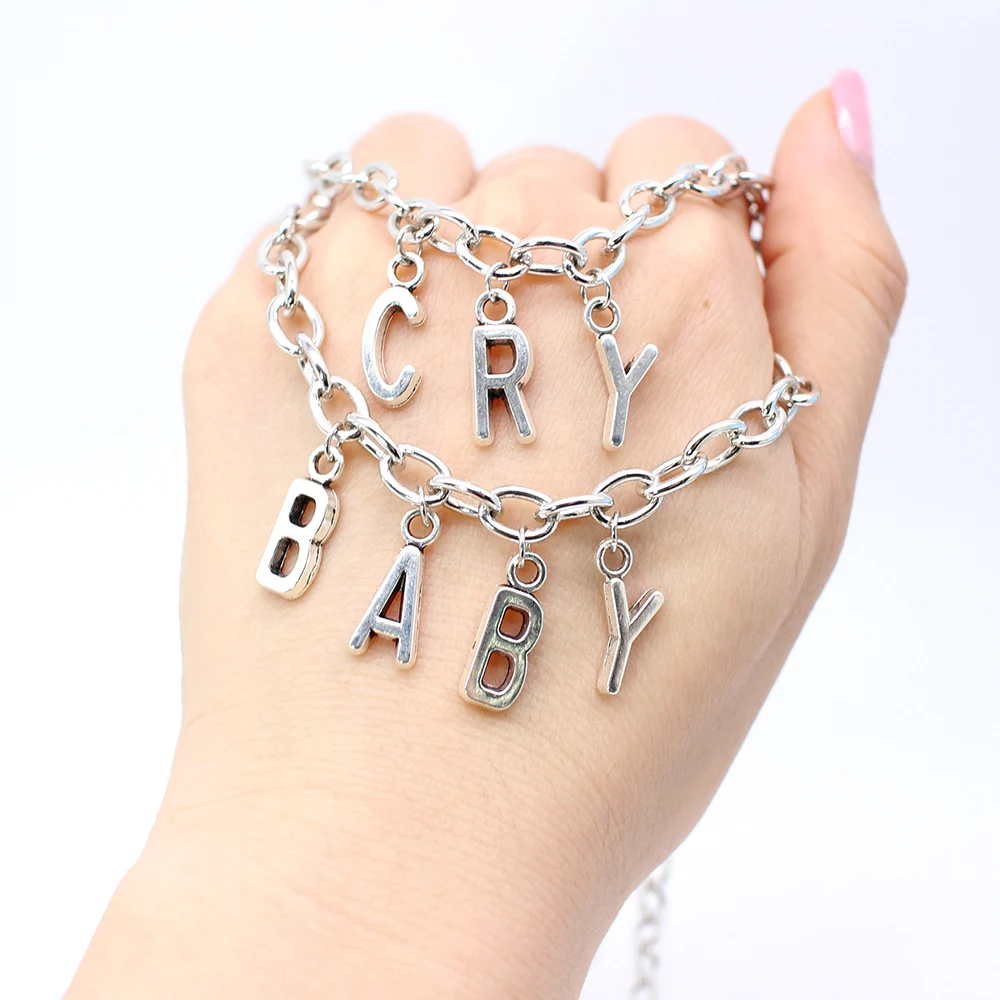 

New Harajuku Letter Pendant Necklace Women Jewelry Couple Gift Necklace BABY CRY Choker Femme Punk Collier