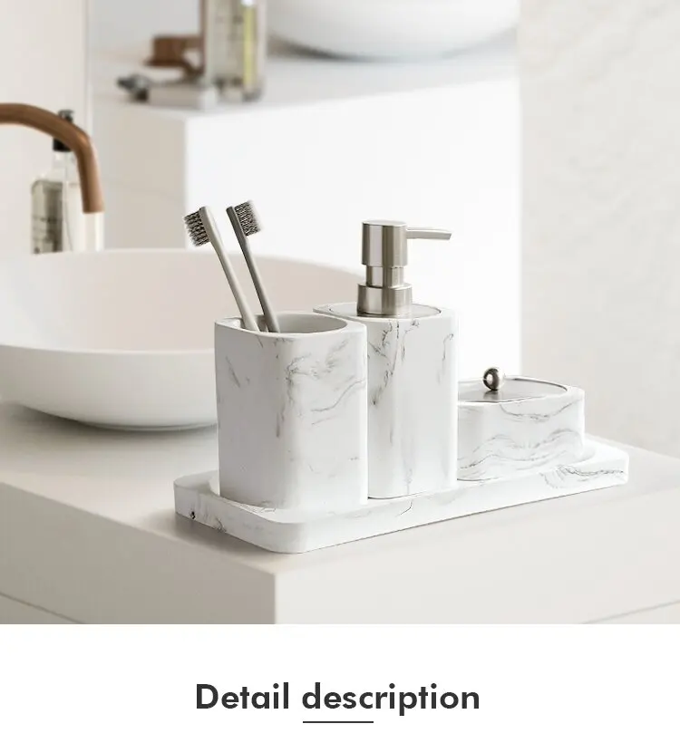 bathroom accessory set soap dispenser cotton jar mouthwash cup imitation marble tumblertoothbrush holder and tray marble white free global shipping