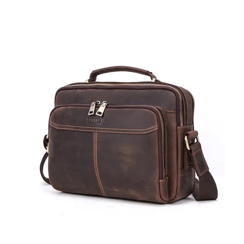 Контакты из натуральной кожи Crazy Horse, винтажный мужской портфель для ipad 9,7 дюйма, мужская сумка на молнии в стиле ретро, сумка через плечо, сумка-мессенджер